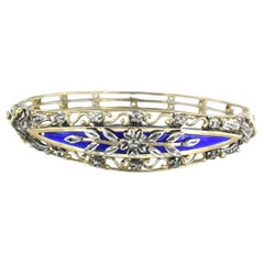 Bracelet with blue enamel and diamonds 18k gold with silver
