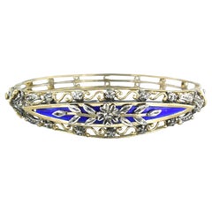 Bracelet with blue enamel and rose cut diamonds 18k gold with silver 21.0 grams