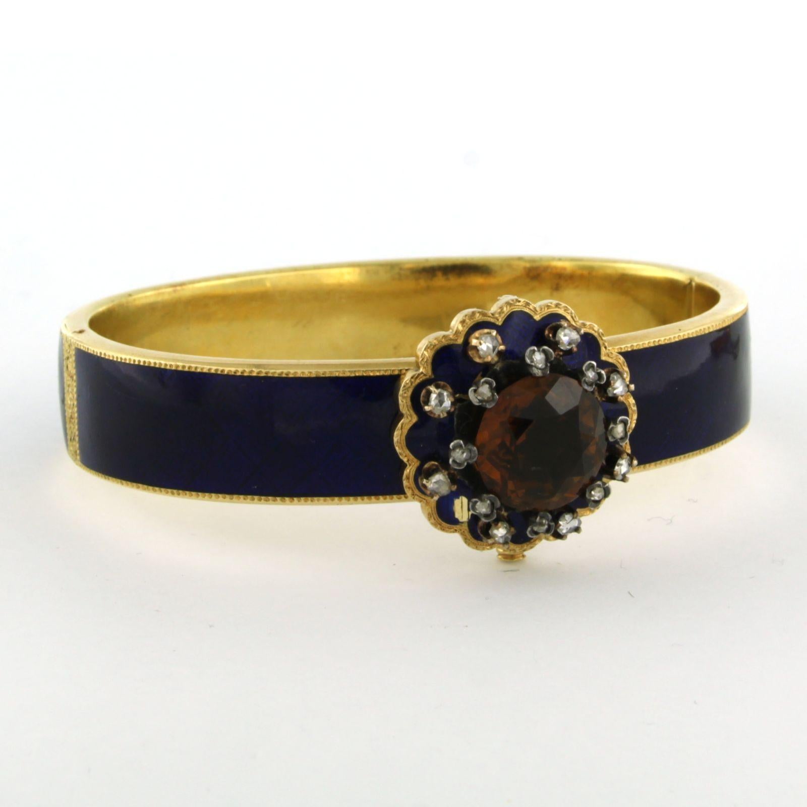Vittoriano Bracciale con smalto blu, cirtrine e diamanti in oro 18k 32,0 grammi in vendita