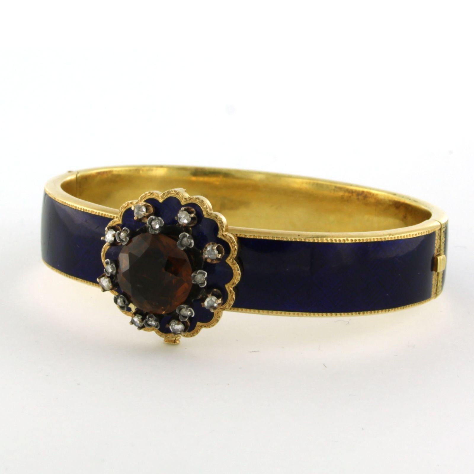 Taglio a rosa Bracciale con smalto blu, cirtrine e diamanti in oro 18k 32,0 grammi in vendita