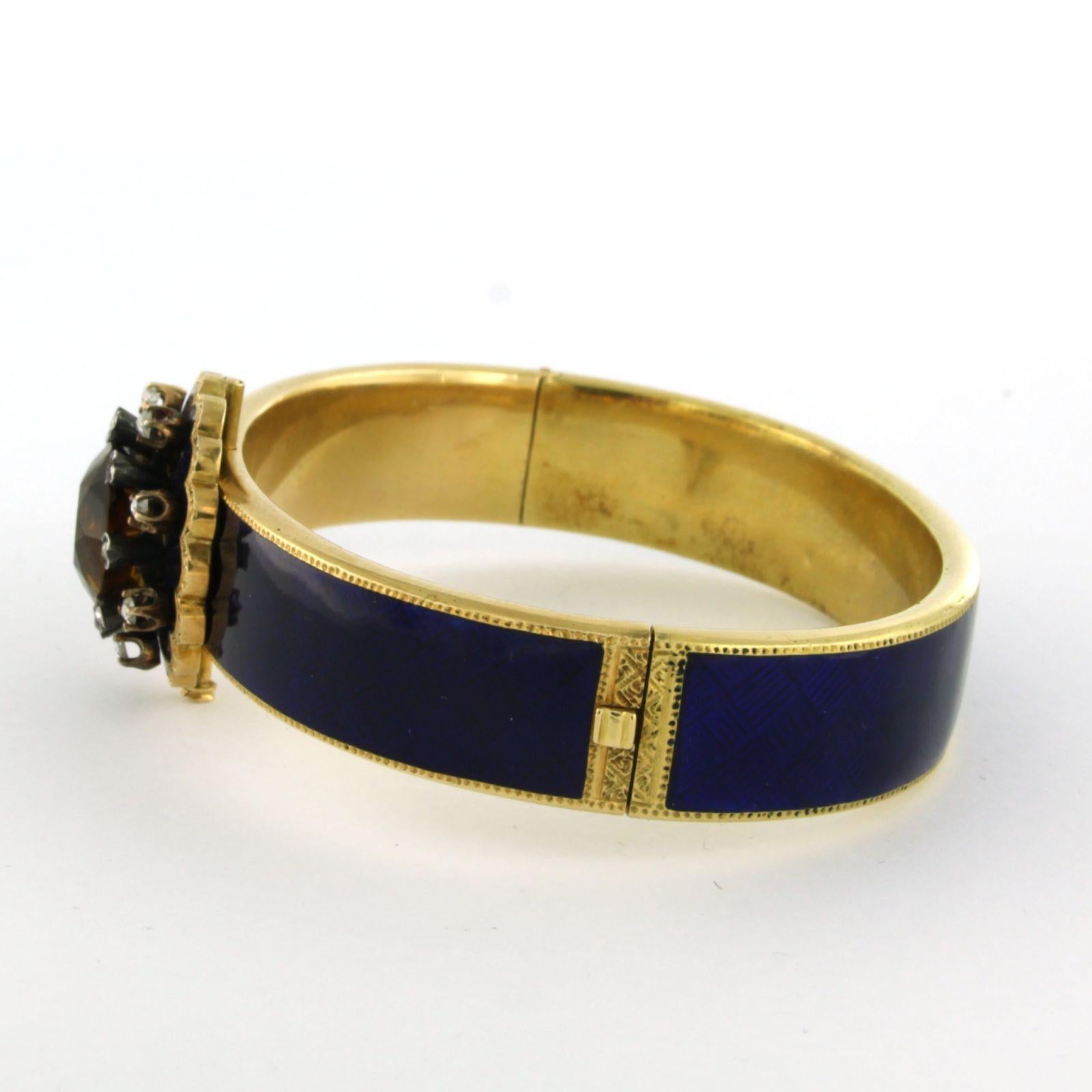 Bracciale con smalto blu, cirtrine e diamanti in oro 18k 32,0 grammi In condizioni ottime in vendita a The Hague, ZH