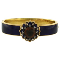 Antique Bracelet with blue enamel, citrine and diamonds 18k gold 32.0 grams