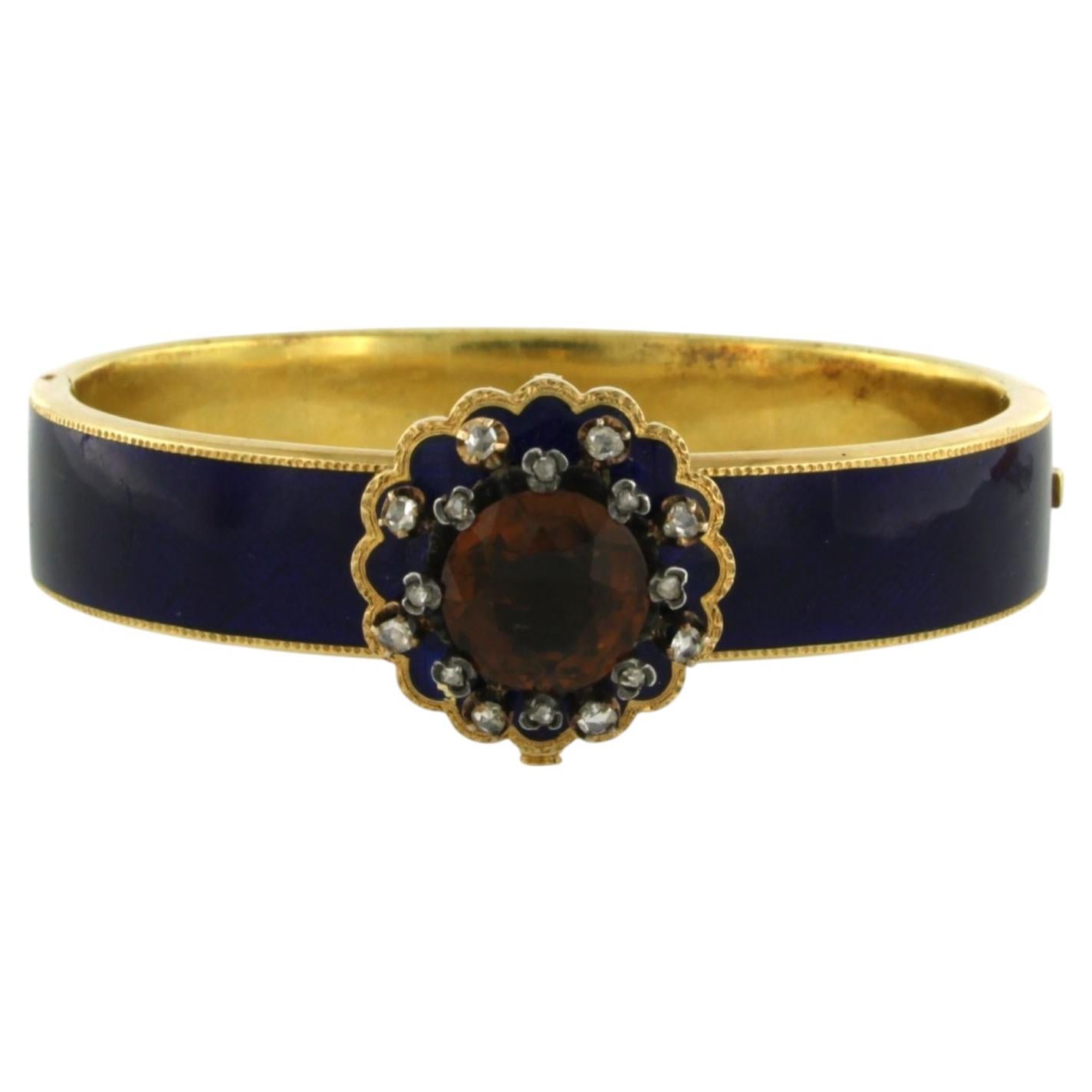 Armband mit blauem Emaille, Citrin und Diamanten, 18 Karat Gold, 32,0 Gramm im Angebot