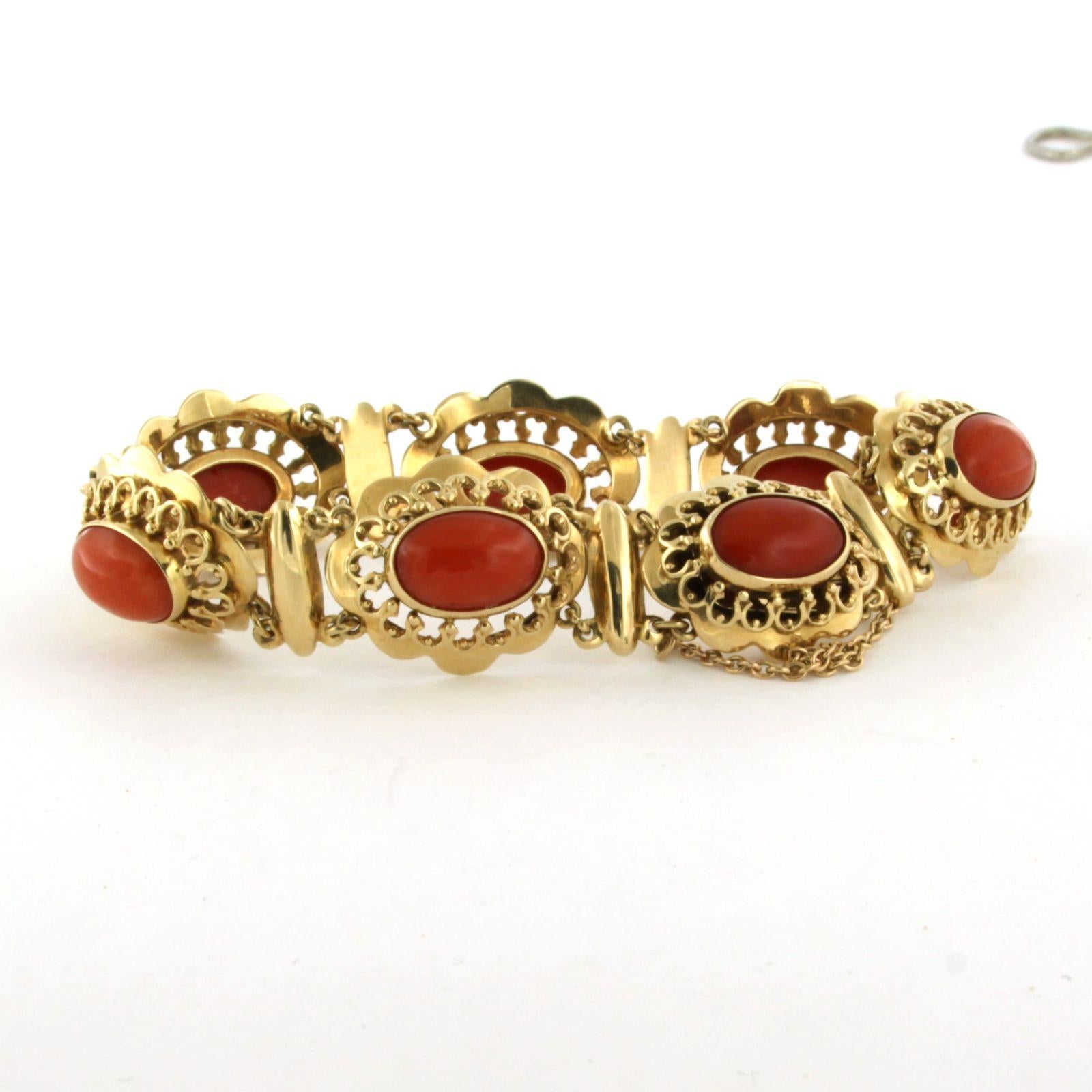 High Victorian Bracelet with coral 21.8 grams 14k yellow gold 18 cm long For Sale