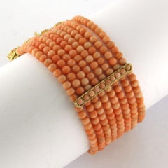 Pulsera con coral y diamantes de talla simple de hasta 0,25 ct, oro de 14k, 47,7 gramos