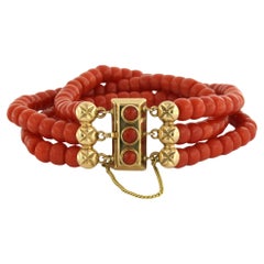 Pulsera de cuentas de coral en oro amarillo de 14k 24,3 gramos