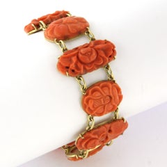 Bracelet with coral flower carving - 14k gold - 19.5 cm