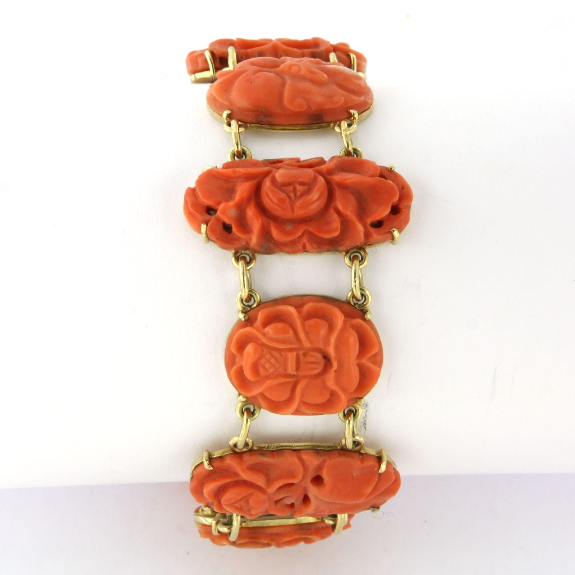 Bracelet avec fleur de corail sculptée - or 14k - 19,5 cm en vente 2