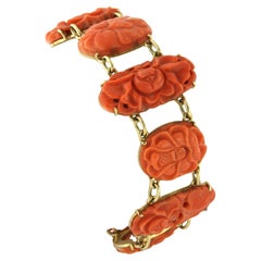 Bracelet with coral flower carving - 14k gold - 19.5 cm