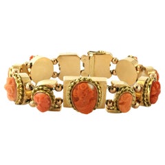 Bracelet with coral portrait carving - 14k gold - 19 cm - 44.3 grams
