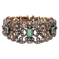 Bracelet with Diamond Roses Total Approx. 2.5 Ct and Various Green Colored Stone