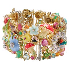 Bracelet Santagostino en or jaune 18 carats, émail, diamants, rubis, saphir, tourmaline