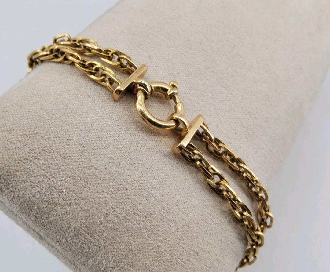 Modern Bracelet with Double Forçat Links 18k Gold For Sale