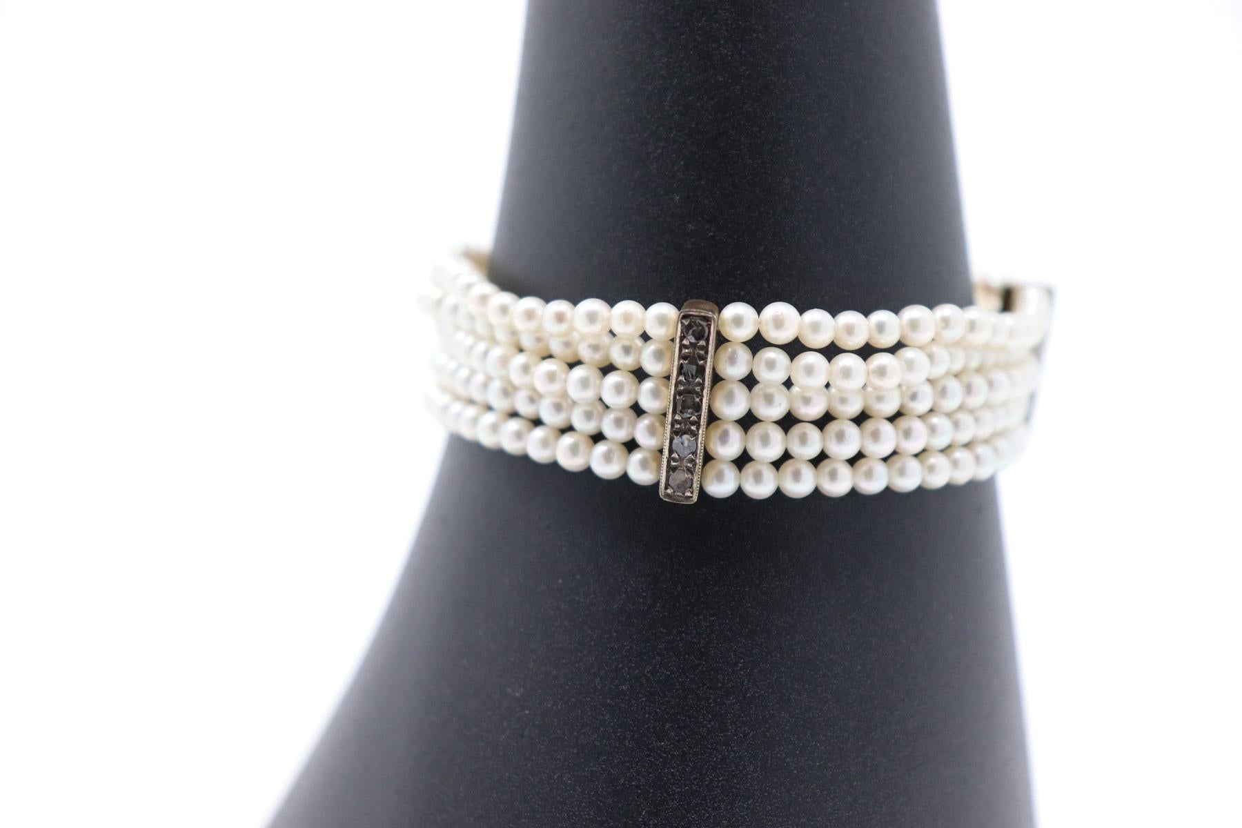 Bracelet with Five Strands of Pearls, Gold and Silver, 1980s For Sale 2