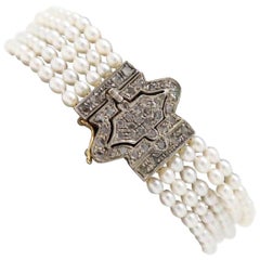Bracelet with Five Strands of Pearls, Gold and Silver, 1980s