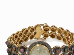 Bracelet with Green Rock Crystal Cabochon, Gold-Plated Silver