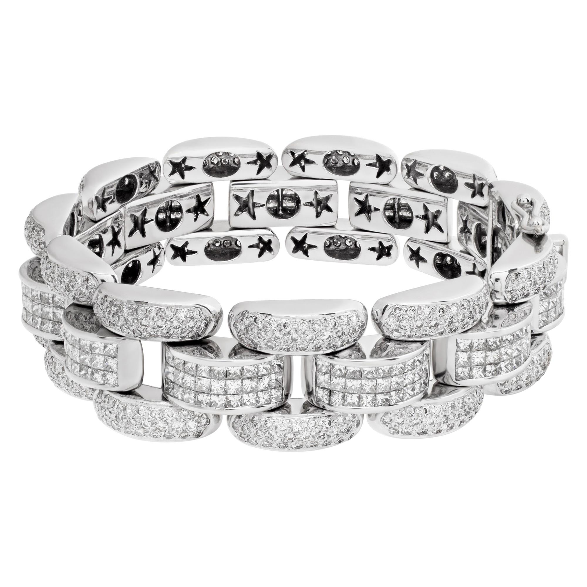 Princess Cut Bracelet with Invisibly Set Princess and Round Cut Diamonds in 18k White Gold For Sale
