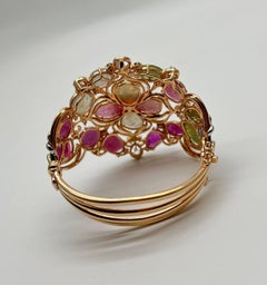 Bracelet with Multi Color Sapphires Fancy Shape Rose Cut 18K Rose Gold Bangle