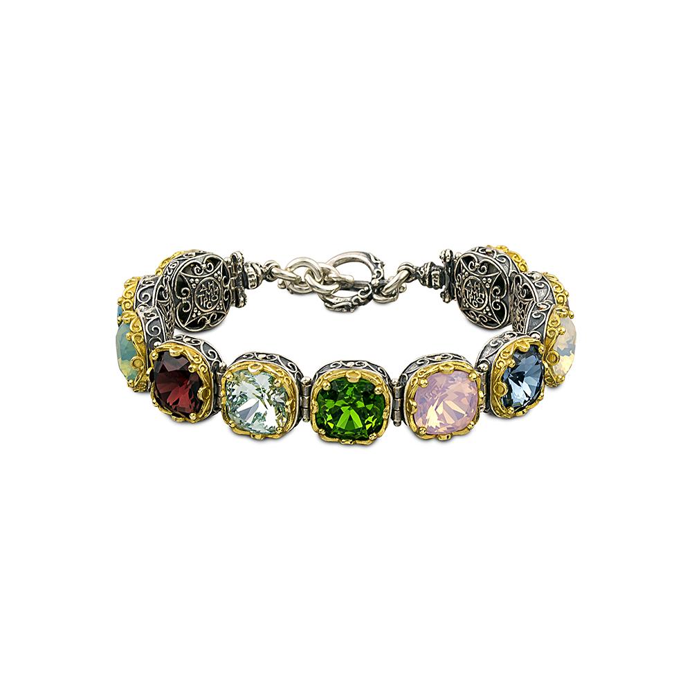 Briolette Cut Link Bracelet with Multicolor Crystals, Dimitrios Exclusive B290 For Sale