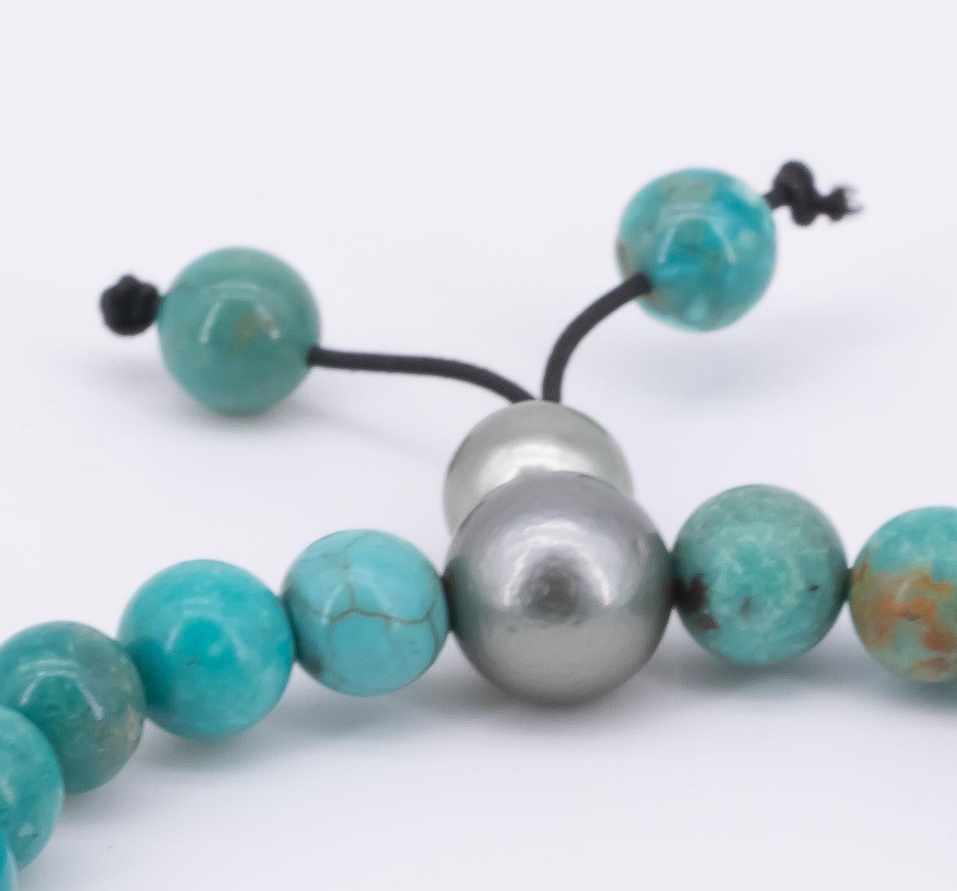Bracelet with natural turquoise and Tahiti pearls In New Condition For Sale In Boostedt, SH
