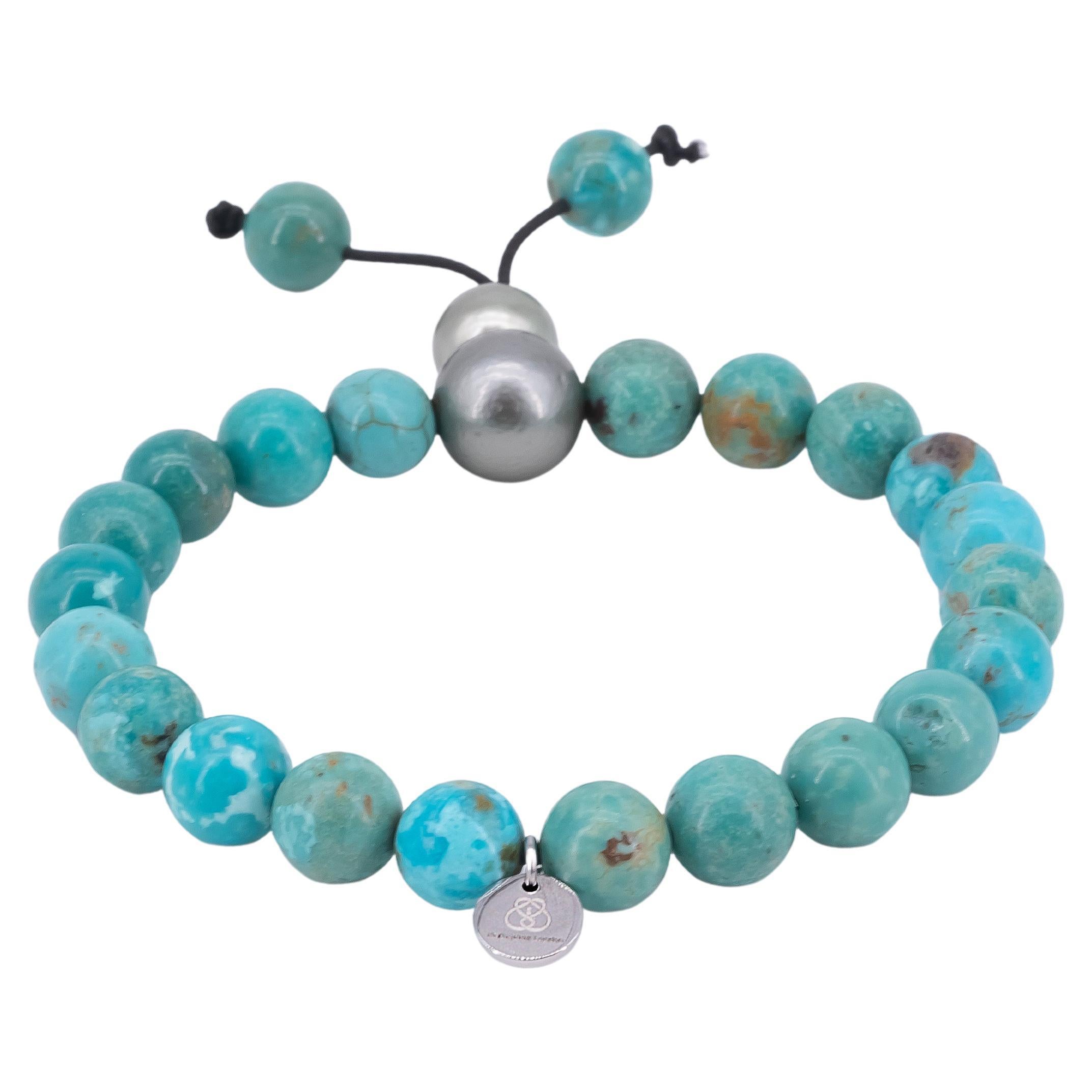 Bracelet with natural turquoise and Tahiti pearls For Sale