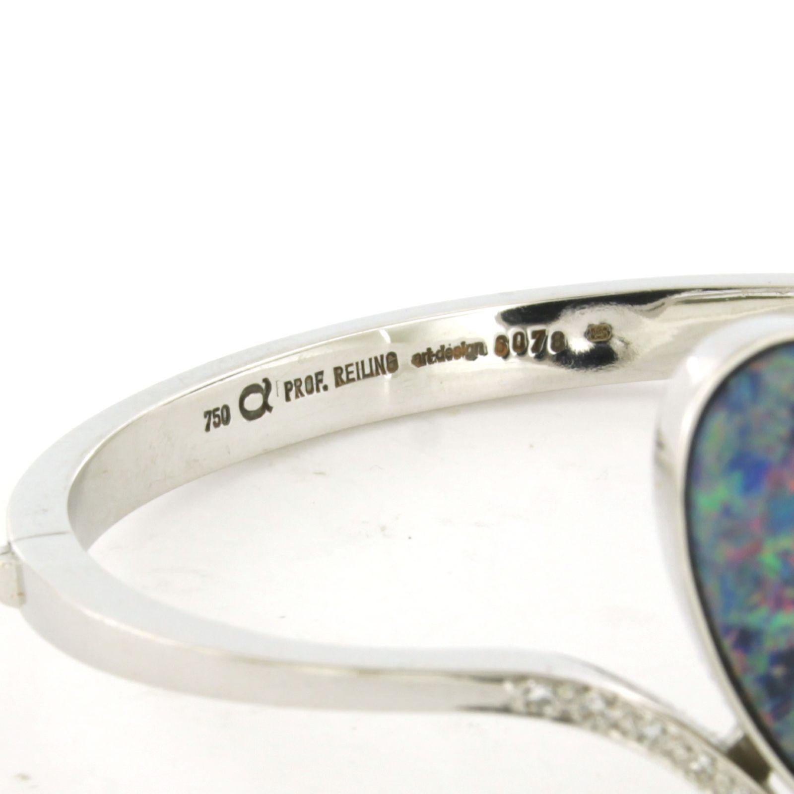 Bracciale con opale e diamante taglio singolo fino a 0,40 carati 26,4 grammi oro bianco 18 carati in vendita 2