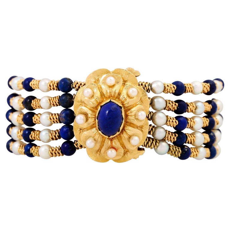 Bracelet with Pearls and Lapislazuli For Sale at 1stDibs