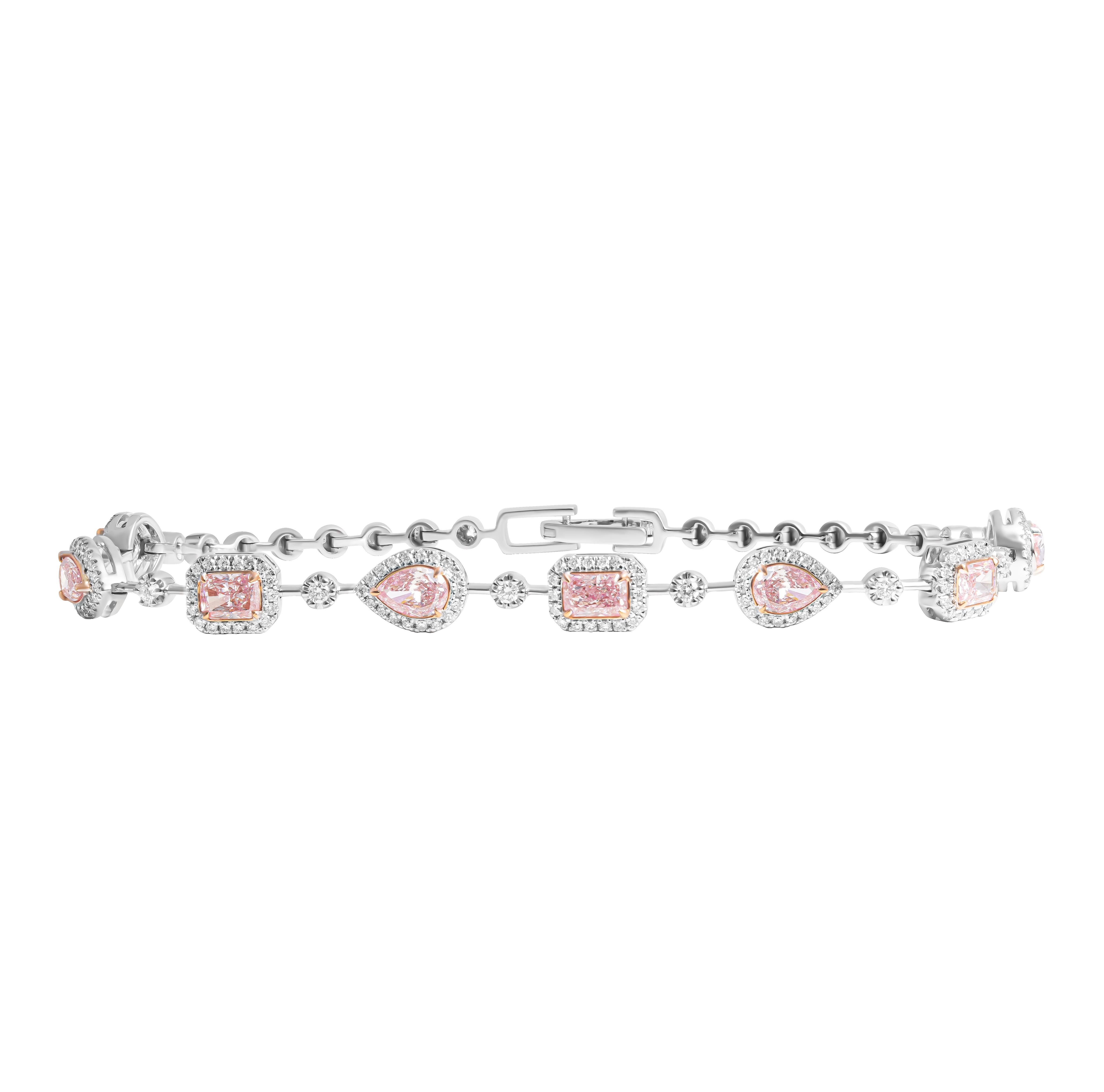 Pulsera con Diamantes de Forma Fantasía Rosa Moderno en venta