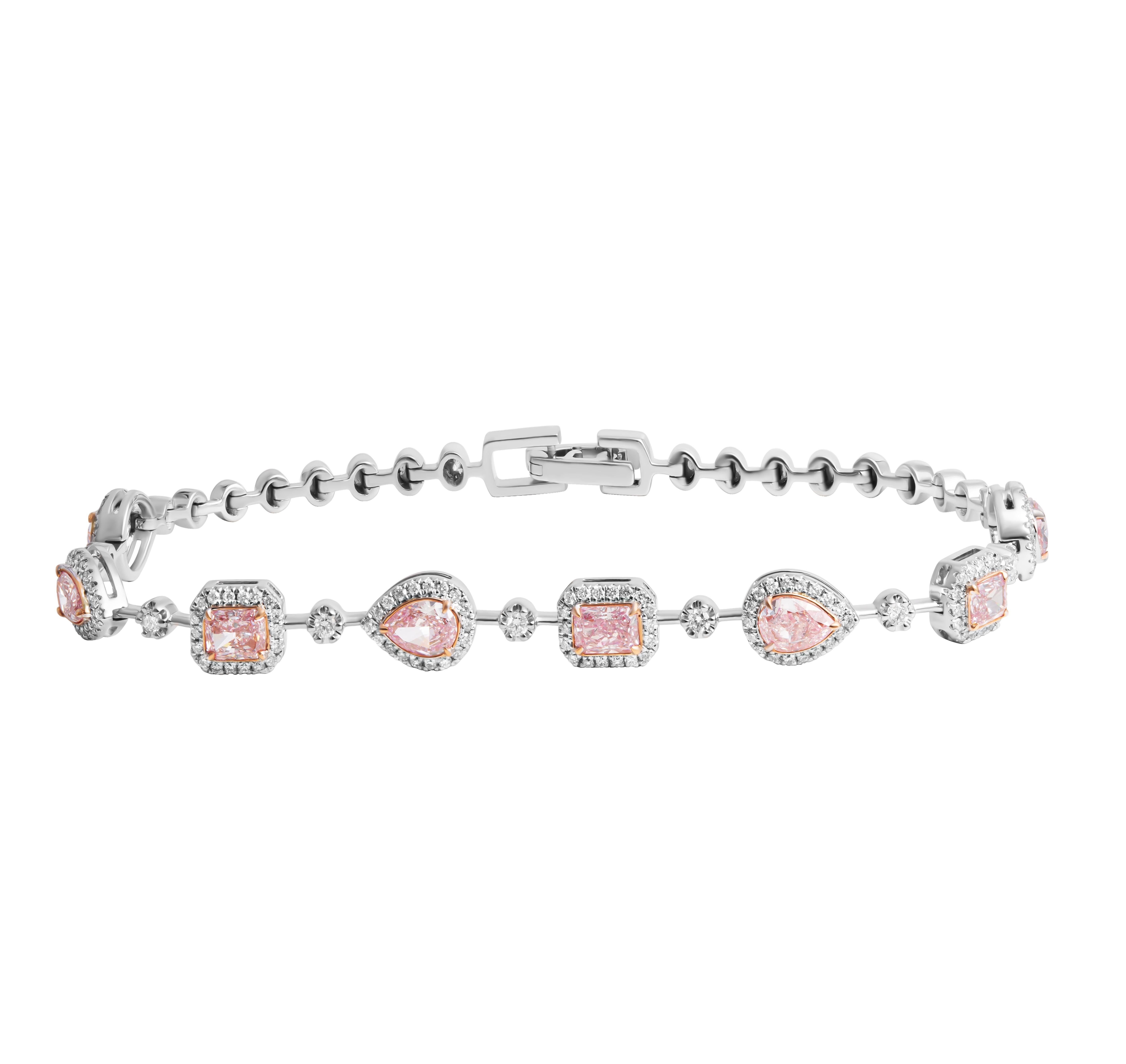 Pulsera con Diamantes de Forma Fantasía Rosa Corte mixto en venta