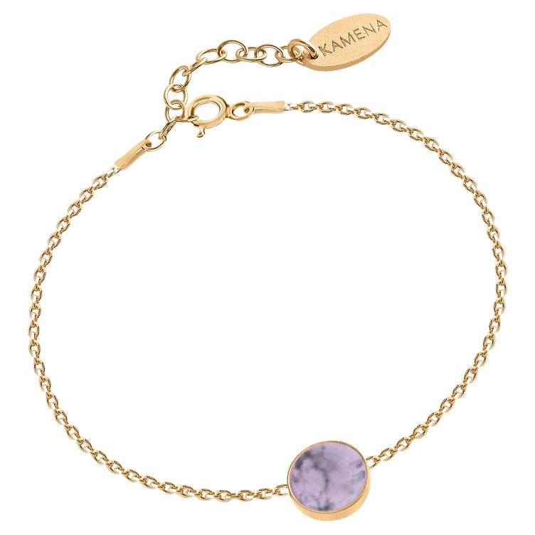 Gold bracelet with natural pink stone rodingite For Sale