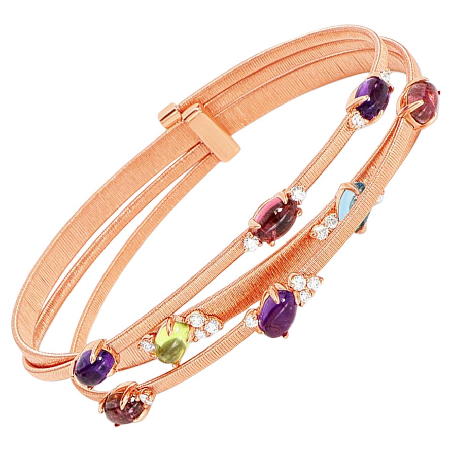 Bracelet with Rainbow Semi-Precious Stones and Diamonds Drops For Sale