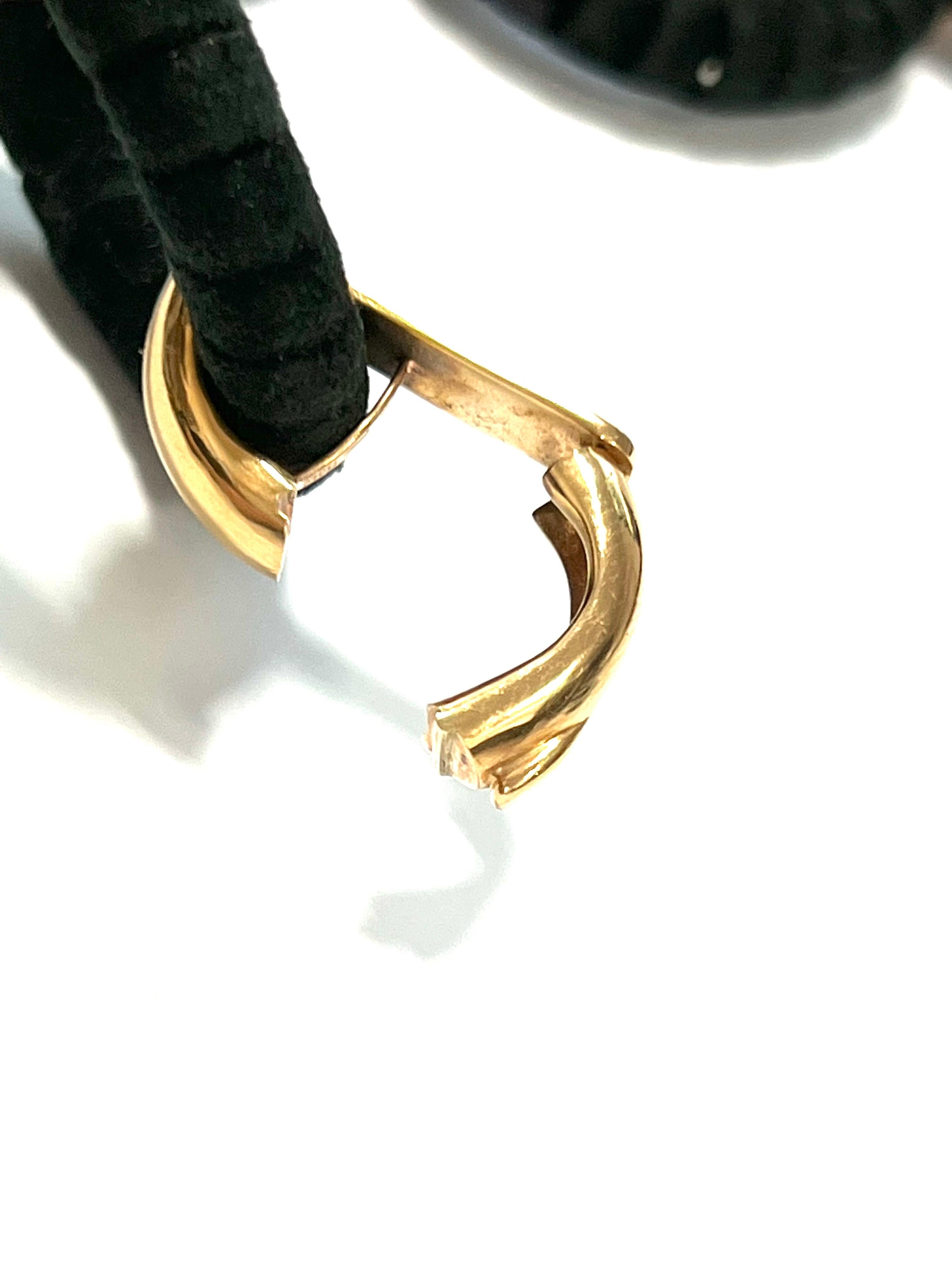 Artiste Bracelet avec maillons ronds en cuir noir combinés à des maillons en or rose 18 carats en vente