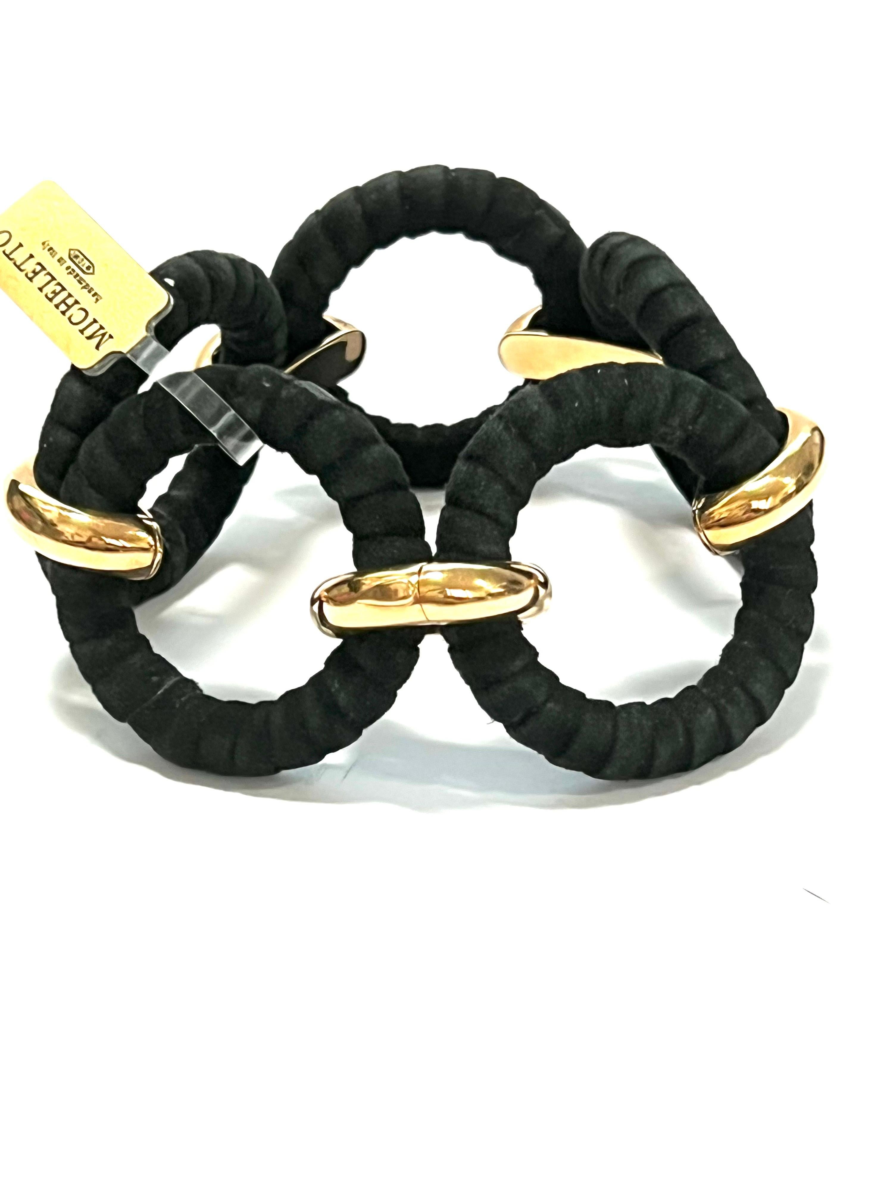 Bracelet avec maillons ronds en cuir noir combinés à des maillons en or rose 18 carats Neuf - En vente à Milano, Lombardia
