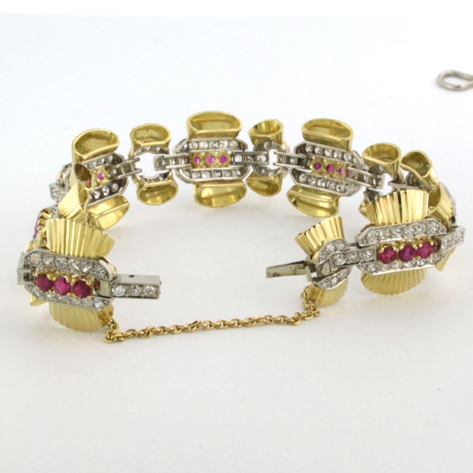 Single Cut Bracelet with ruby and single cut diamonds up to 4.00ct 18k gold and platinum For Sale