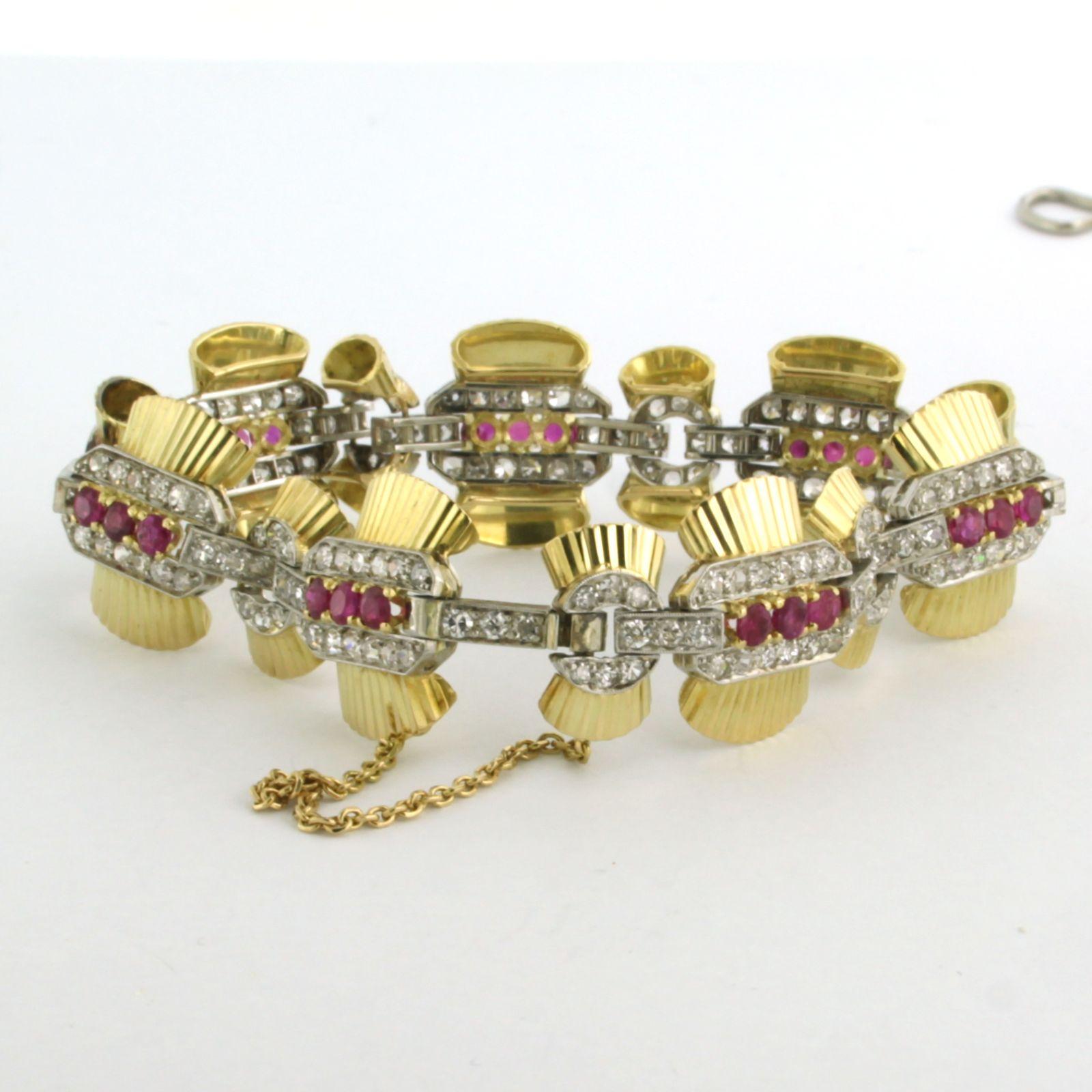Bracelet with ruby and single cut diamonds up to 4.00ct 18k gold and platinum In Excellent Condition For Sale In The Hague, ZH