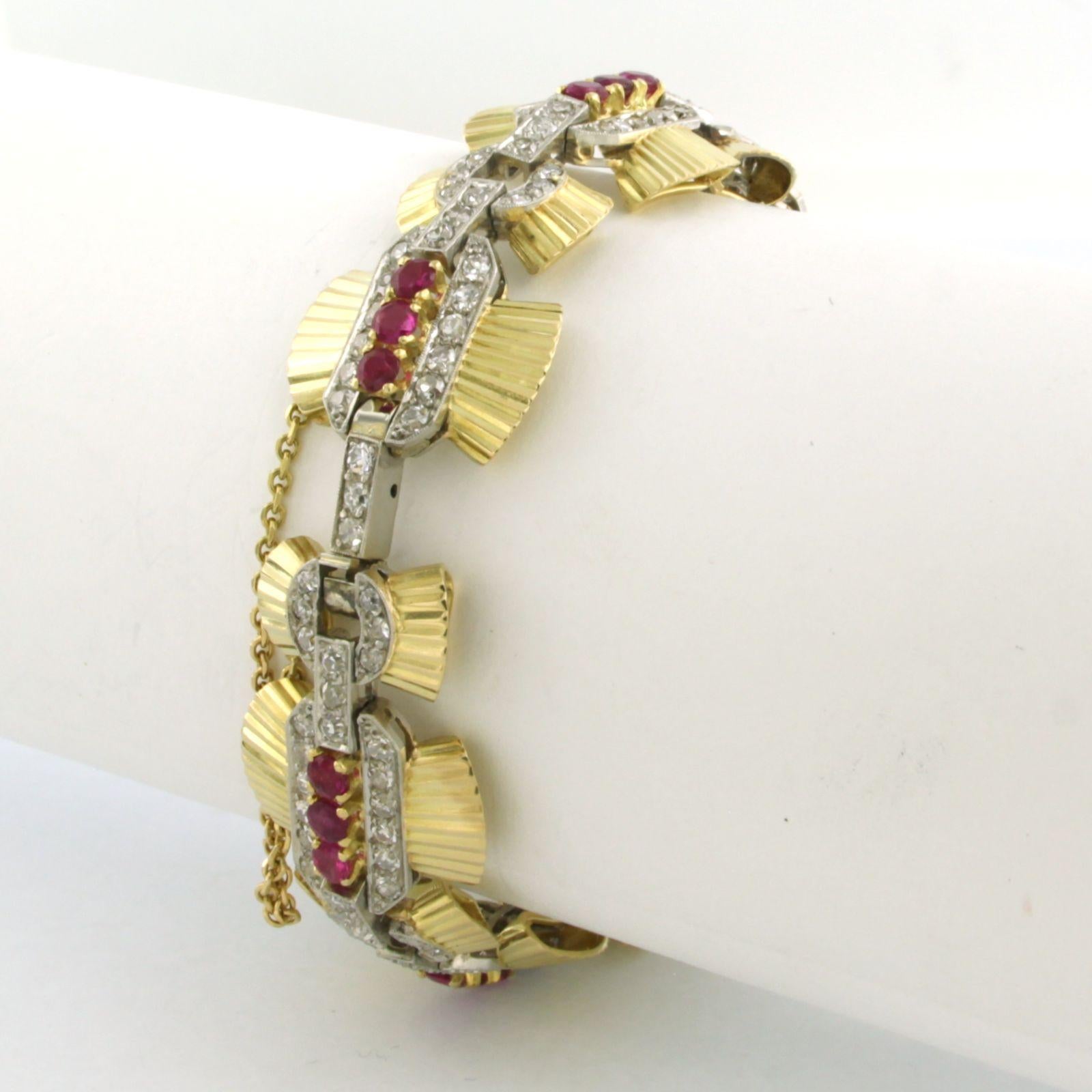 Women's Bracelet with ruby and single cut diamonds up to 4.00ct 18k gold and platinum For Sale