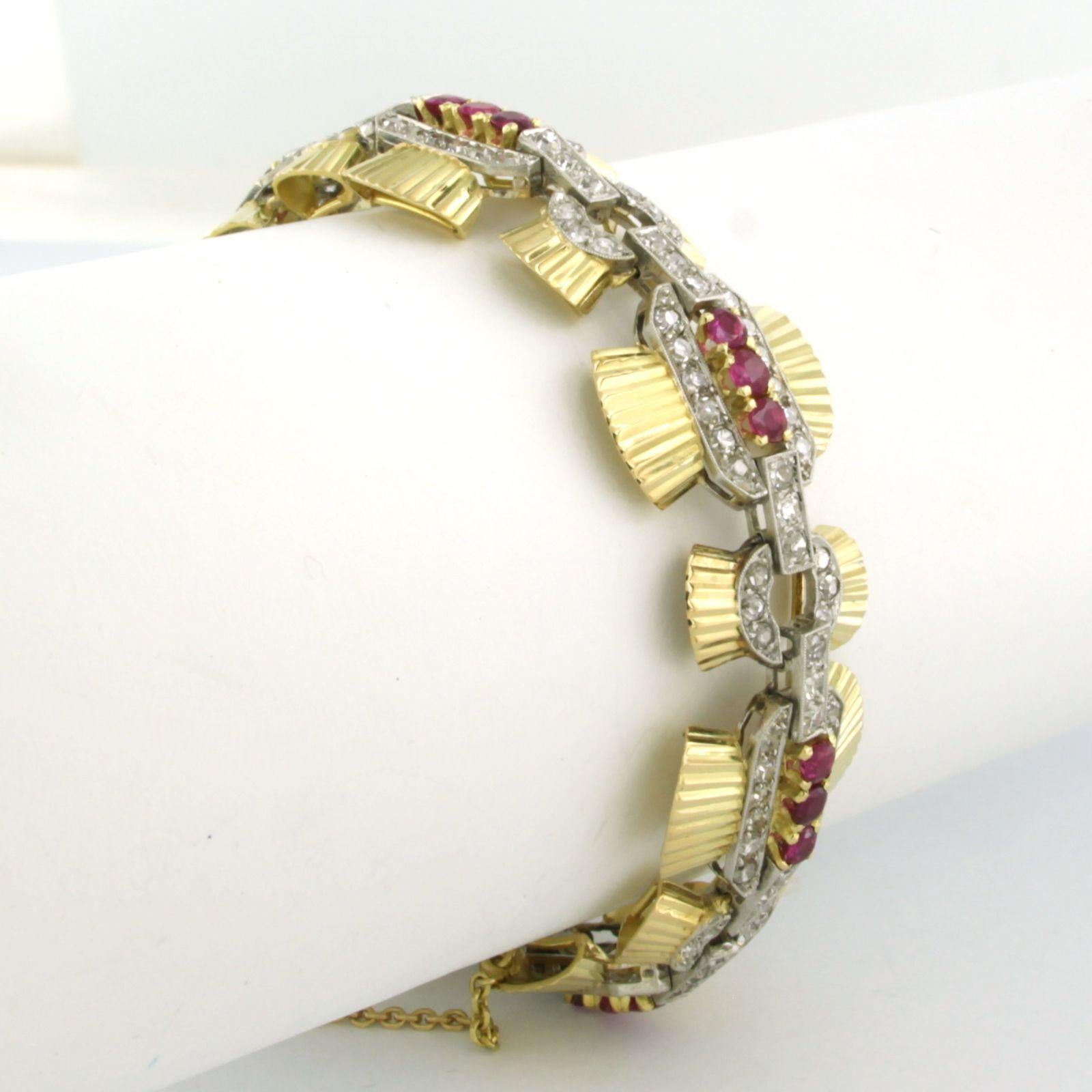 Bracelet with ruby and single cut diamonds up to 4.00ct 18k gold and platinum For Sale 1