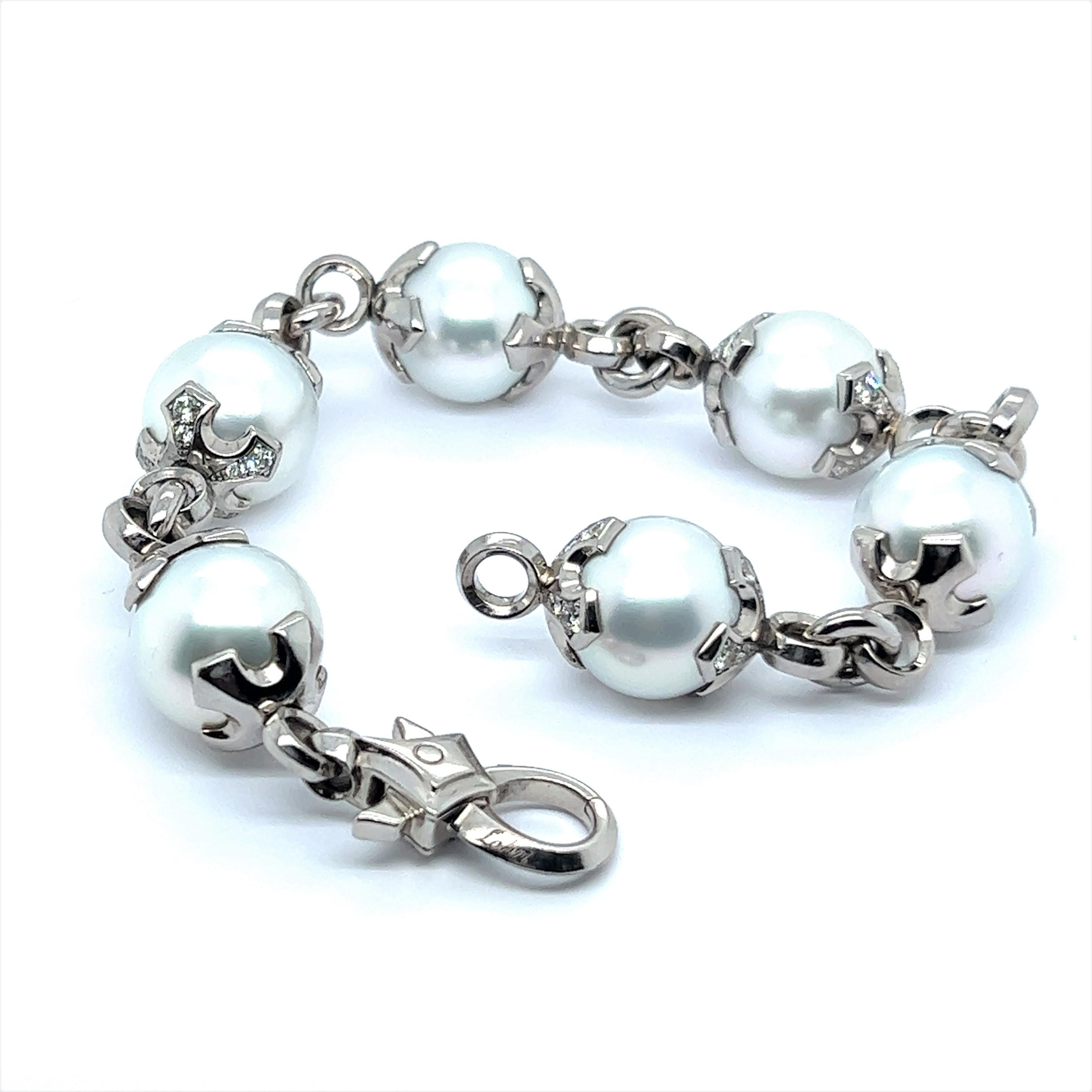 Modern Bracelet with South Sea Cultural Pearls in Palladium 950 For Sale