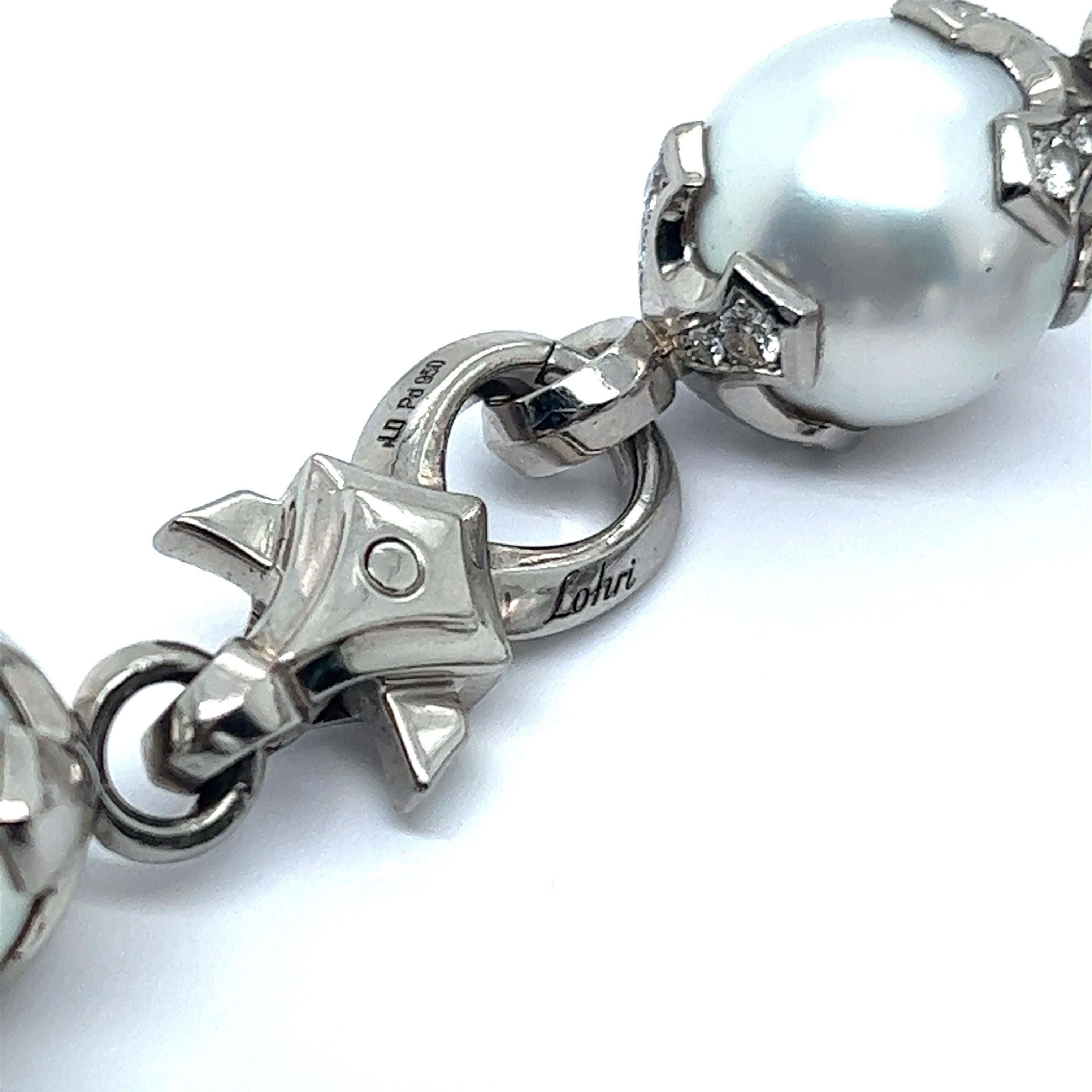 Women's or Men's Bracelet with South Sea Cultural Pearls in Palladium 950 For Sale