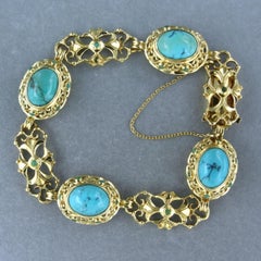 Bracciale con turchese in oro giallo 18 carati lungo 18 cm 24,3 grammi