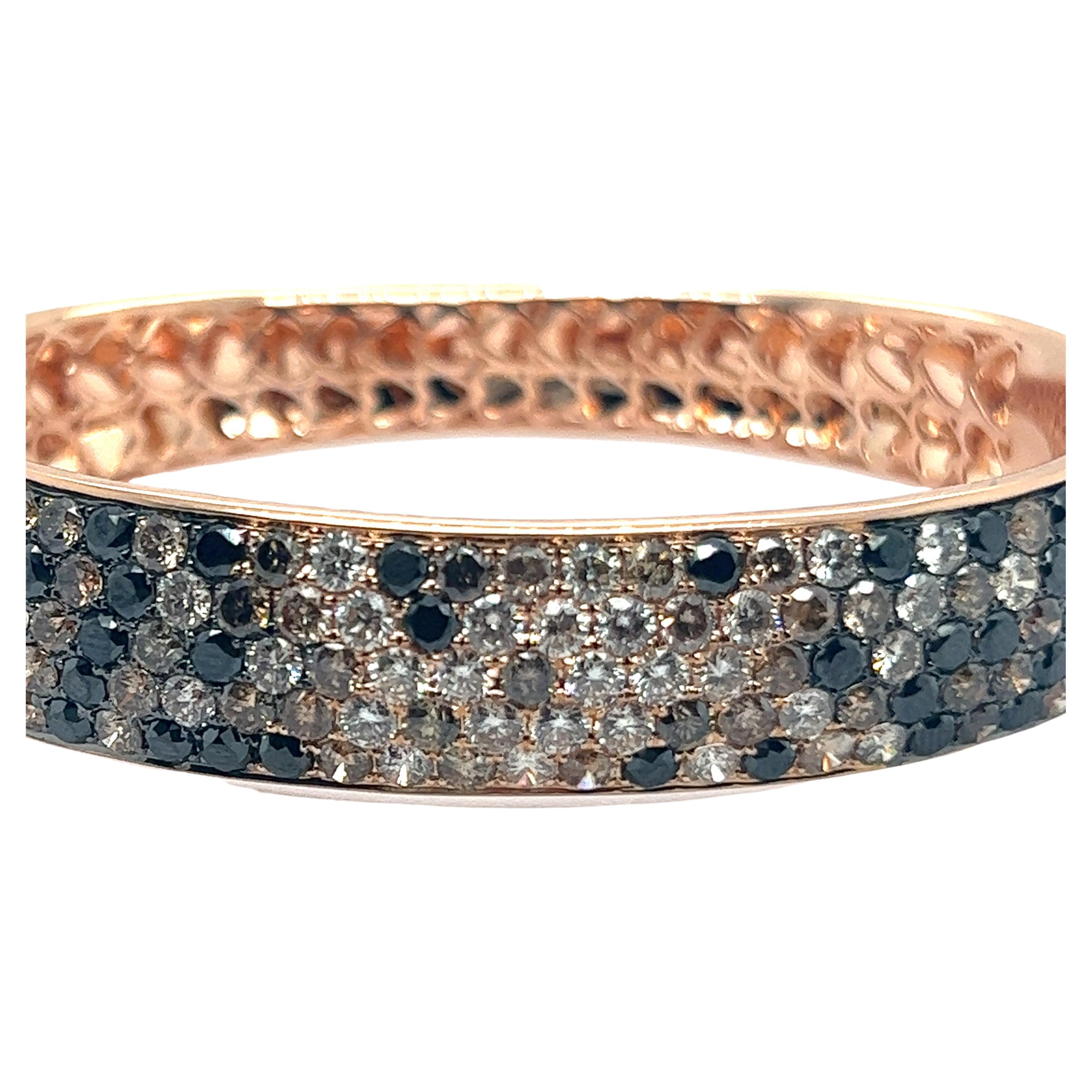 Bracelet with White, Black and Champange Diamonds in 18 Karat Red Gold For Sale 2