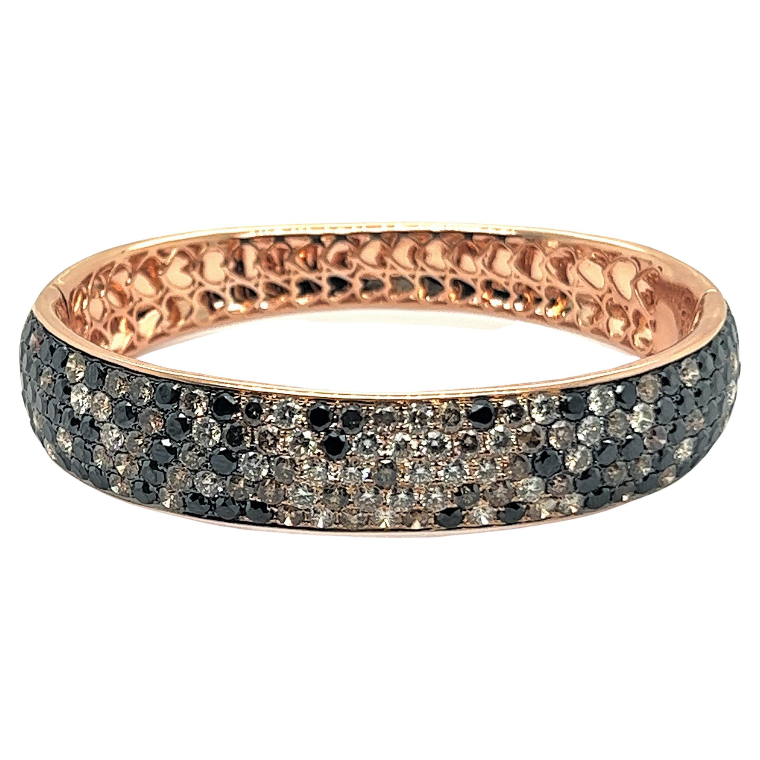 Bracelet with White, Black and Champange Diamonds in 18 Karat Red Gold For Sale