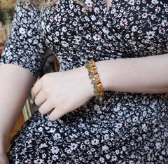 Bracelet pampilles en or jaune 18 carats, citrines, péridots, améthystes et diamants