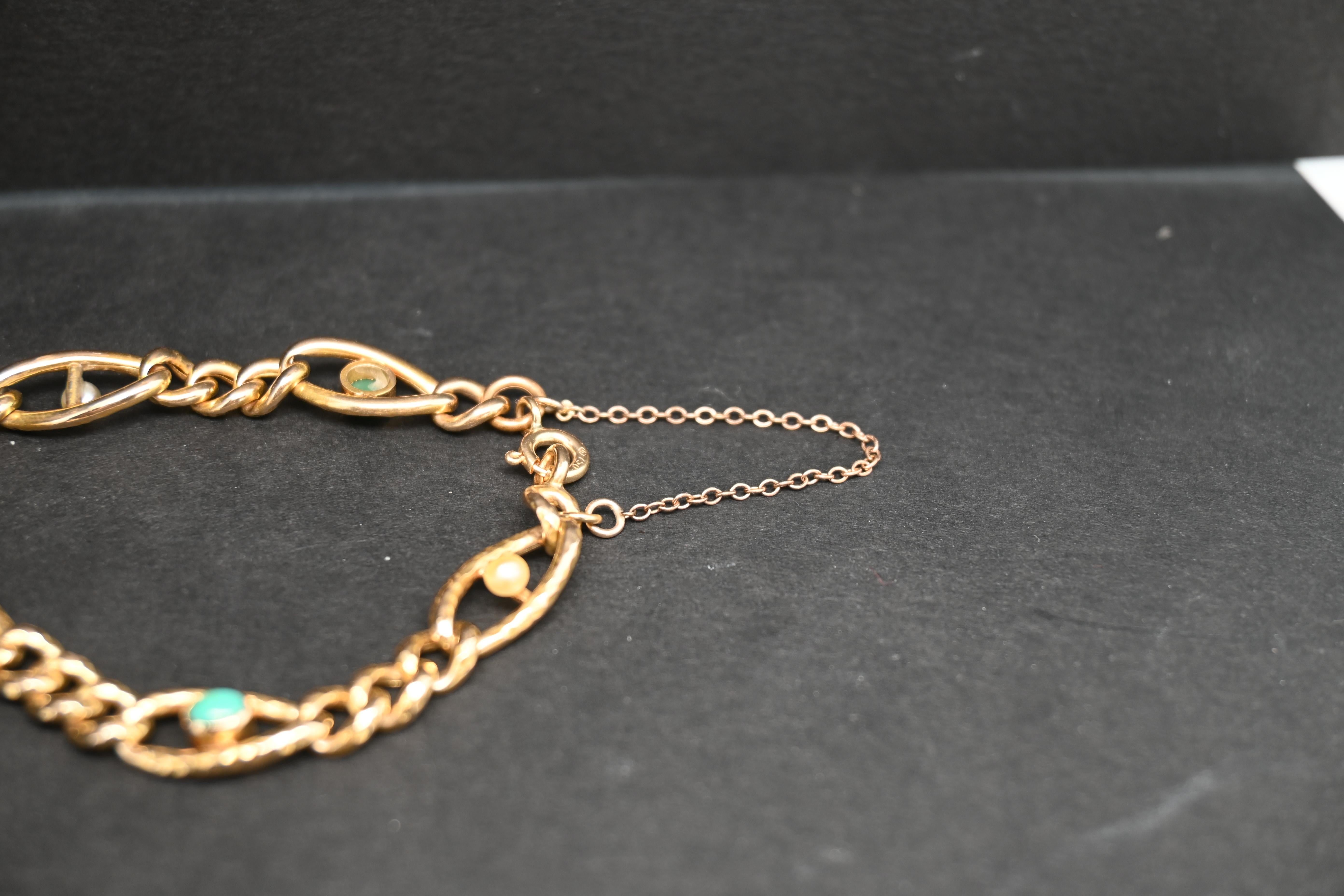 Women's Bracelet Yellow Gold 18 Carats, Pearls And Turquoises For Sale