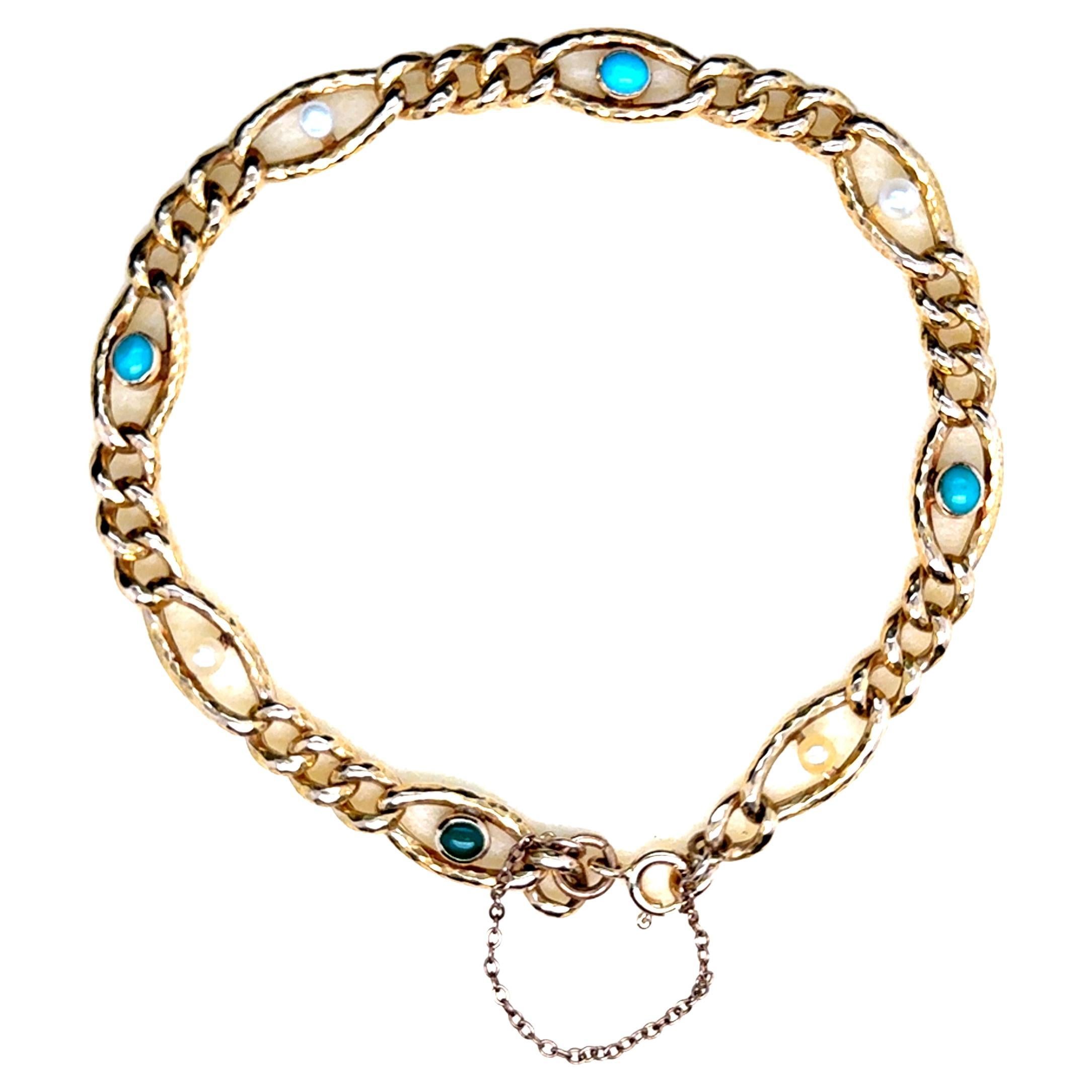 Armband aus Gelbgold mit 18 Karat Gelbgold, Perlen und Türkis