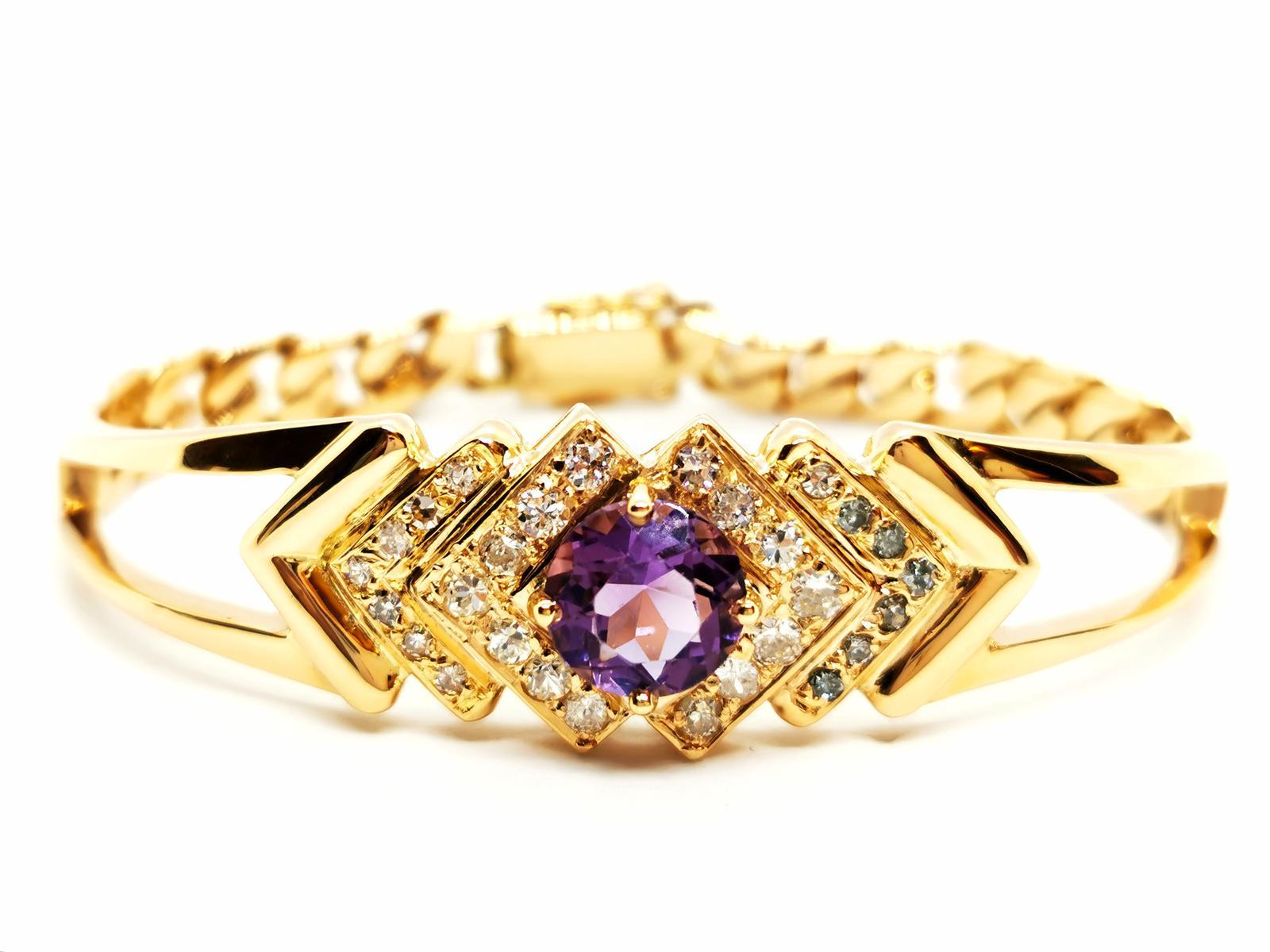 Bracelet Yellow Gold Amethyst In Excellent Condition For Sale In PARIS, FR