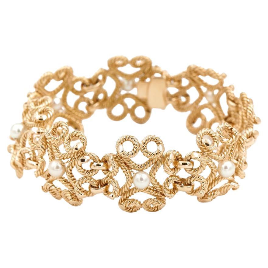 Belle Epoque Pearl Yellow Gold Bracelet For Sale