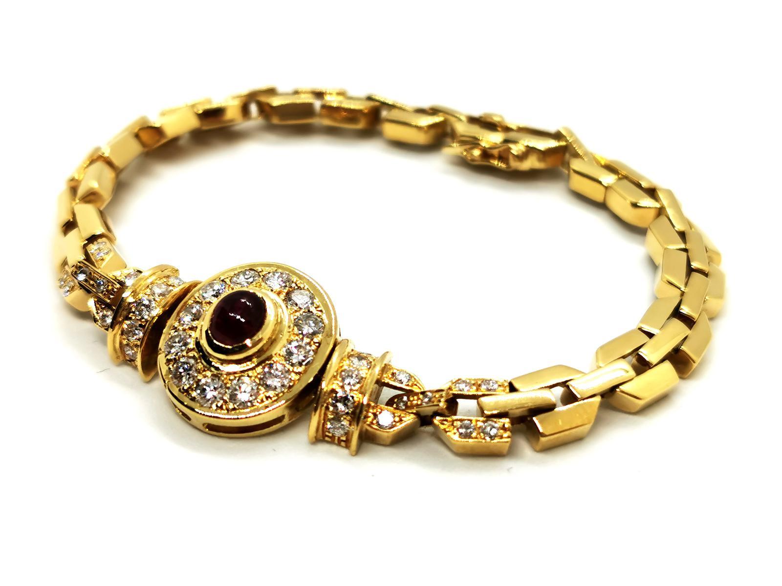 Cabochon Bracelet Yellow Gold Ruby For Sale