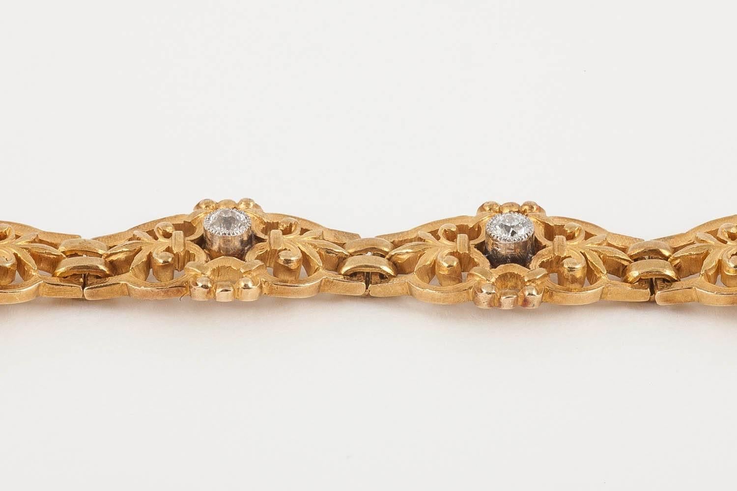 Round Cut Bracelet, Heavy, 18 Carat Gold and Diamond Set, French, circa 1900