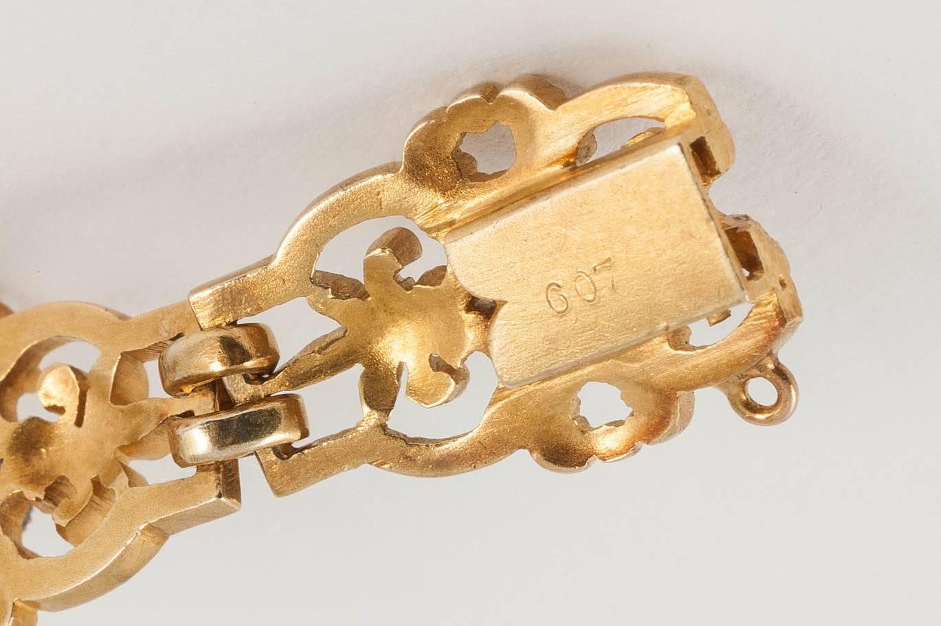 Women's Bracelet, Heavy, 18 Carat Gold and Diamond Set, French, circa 1900